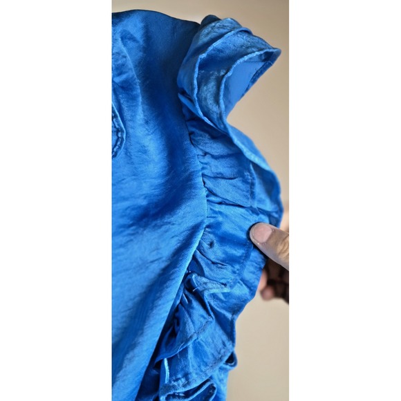 STEVE MADDEN Women's Satin Blue Dress Flutter Sleeveless XS Romantic Elastic - Picture 10 of 15